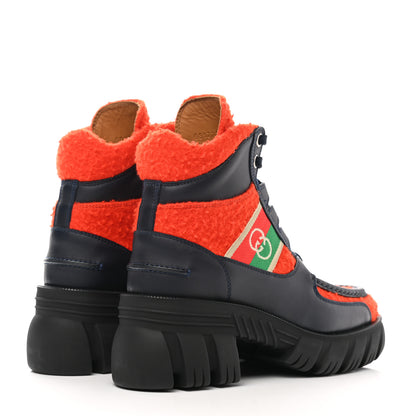 Gucci Casy Wool Quebec Calfskin Web Womens Interlocking G Lace Up Combat Boots 39.5 Bitter Blue 4 of 9