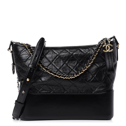Chanel Aged Calfskin Quilted Medium Gabrielle Hobo Black 1 of 11