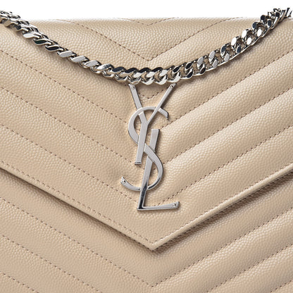 Saint Laurent Grain De Poudre Matelasse Chevron Monogram Chain Wallet Nude Powder 9 of 10