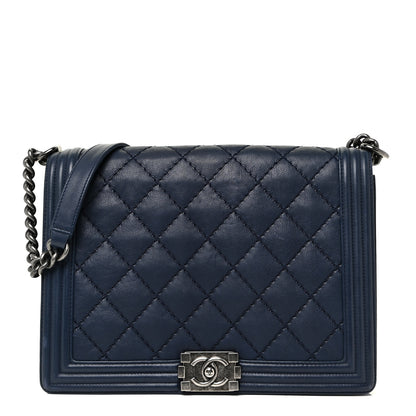 Chanel Calfskin Double Stitch Large Boy Flap Navy Blue 1 of 19
