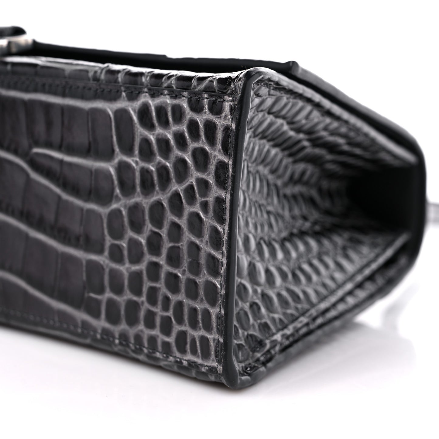 Shiny Calfskin Crocodile Embossed Medium Hourglass Top Handle Bag Dark Grey