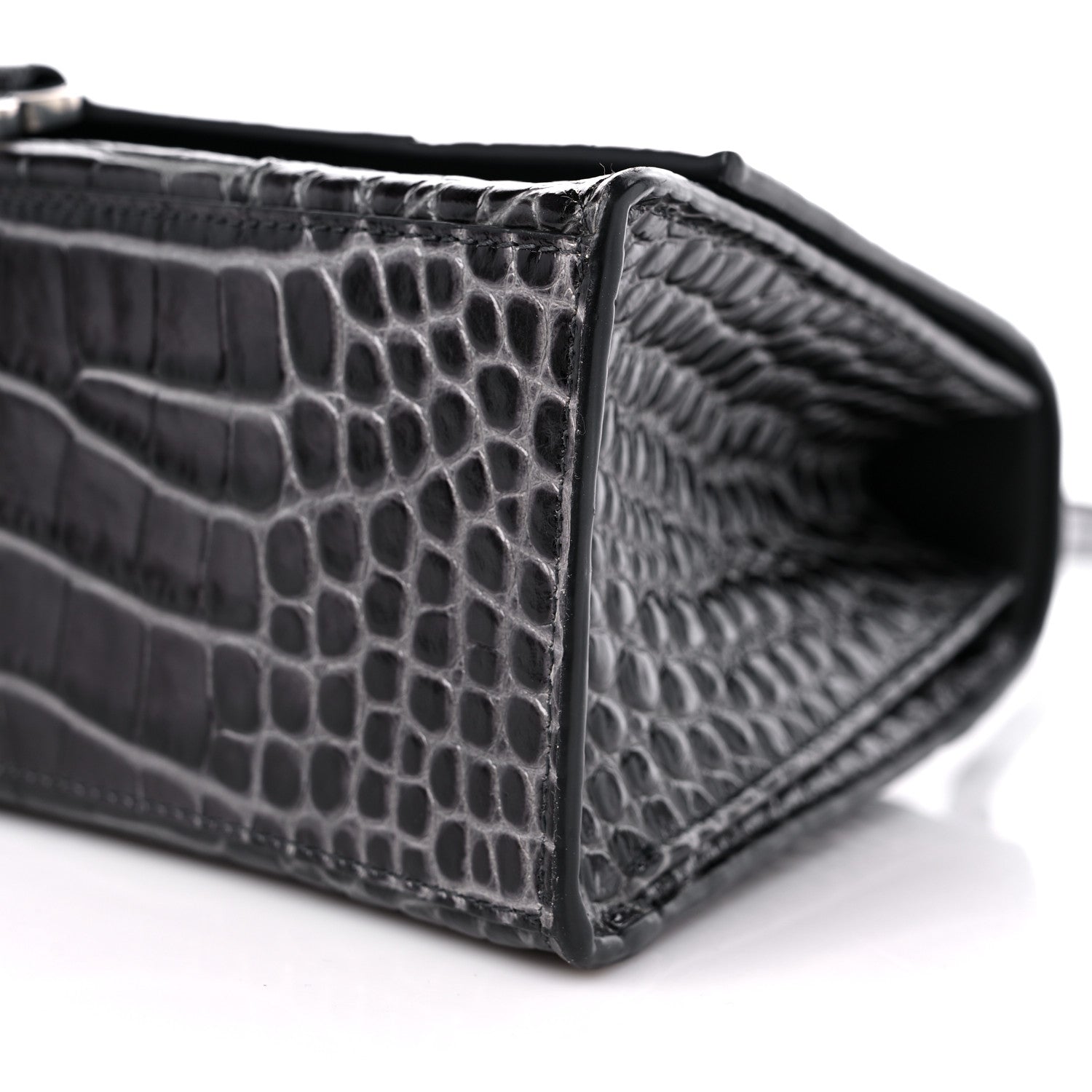 Balenciaga Shiny Calfskin Crocodile Embossed Medium Hourglass Top Handle Bag Dark Grey 9 of 10