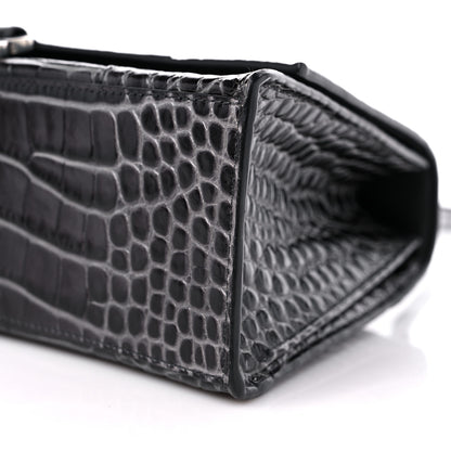 Balenciaga Shiny Calfskin Crocodile Embossed Medium Hourglass Top Handle Bag Dark Grey 9 of 10