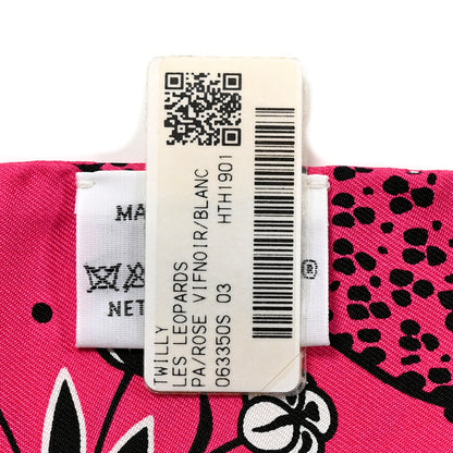 Hermes Silk Les Leopards Twilly Rose Vif Black White 4 of 4