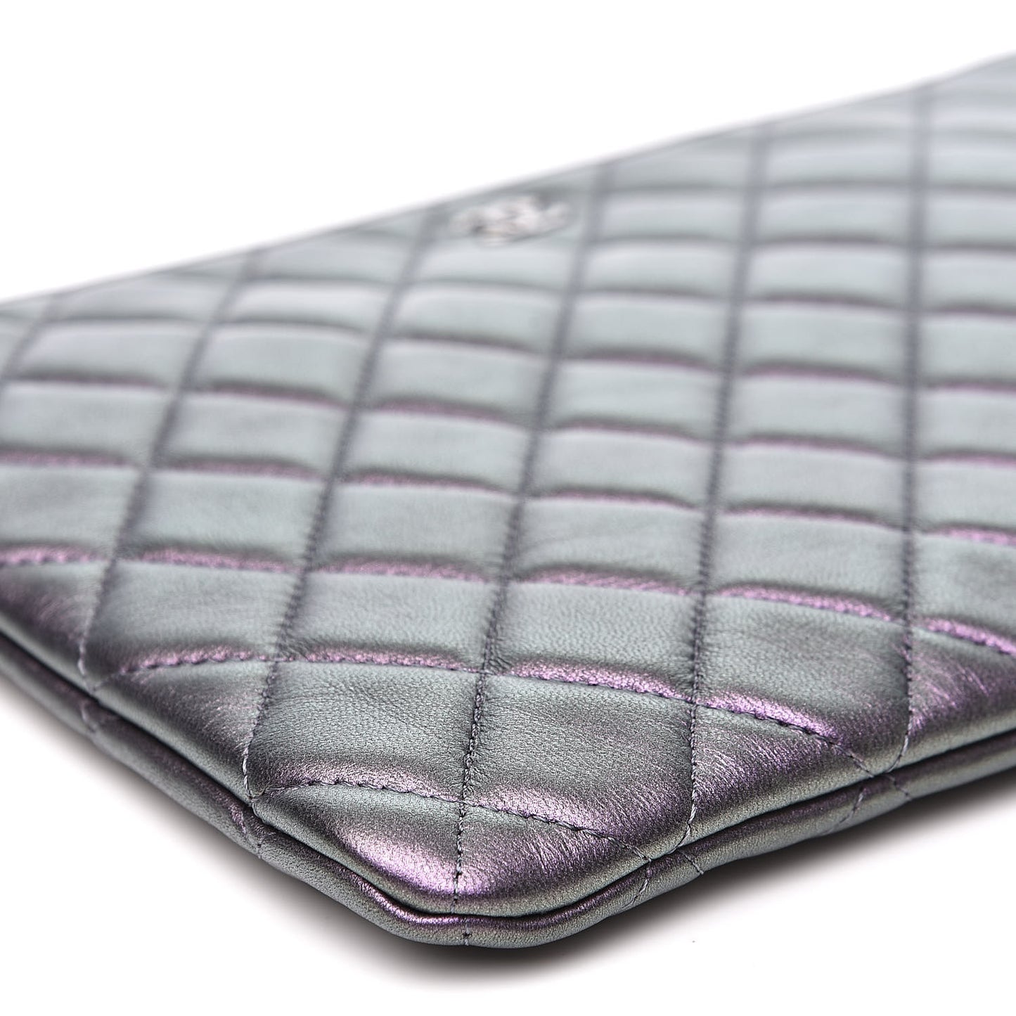 Metallic Lambskin Quilted Medium Cosmetic Case Purple