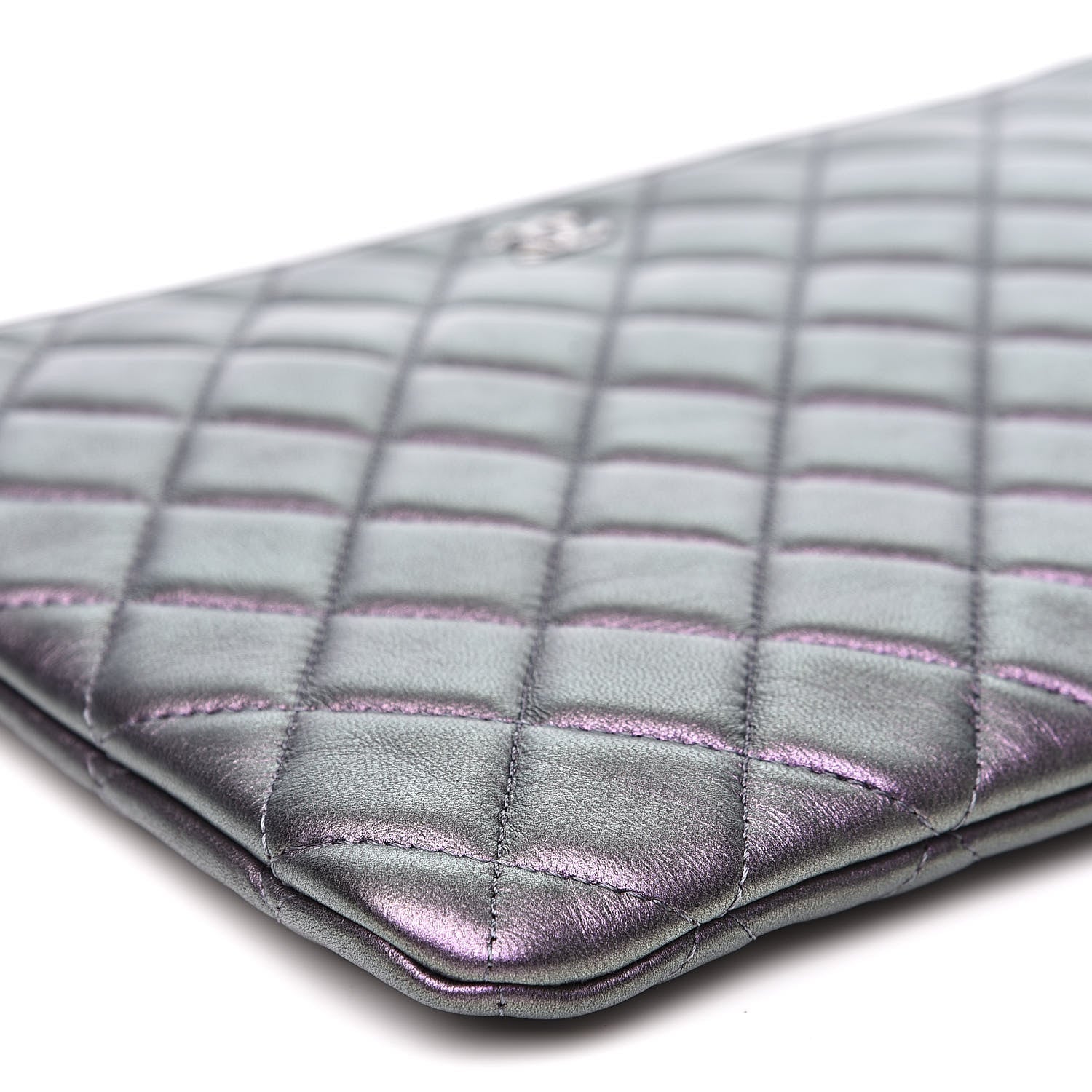 Chanel Metallic Lambskin Quilted Medium Cosmetic Case Purple 8 of 10