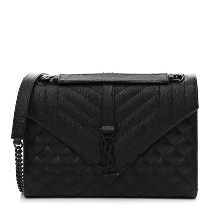 Saint Laurent Grain De Poudre Textured Mixed Matelasse Triquilt Medium Monogram Satchel Black 1 of 11