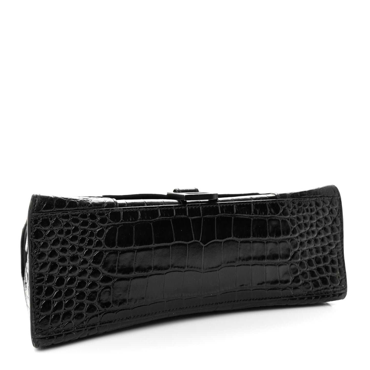 Shiny Calfskin Monochrome Crocodile Embossed Medium Hourglass Top Handle Bag Black
