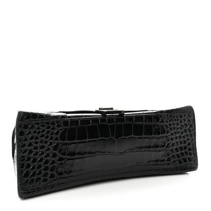 Balenciaga Shiny Calfskin Monochrome Crocodile Embossed Medium Hourglass Top Handle Bag Black 4 of 20