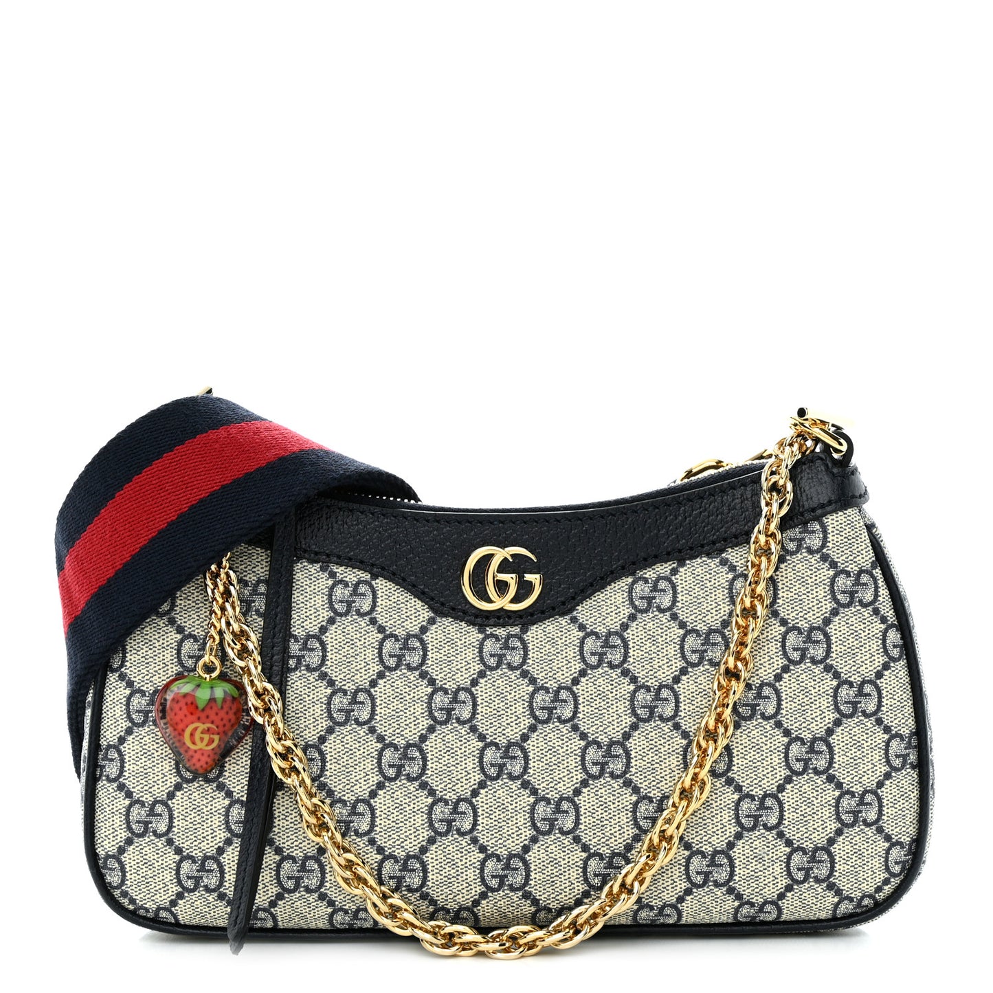 GG Supreme Monogram Textured Dollar Calfskin Web Small Ophidia GG Handbag Beige Blue