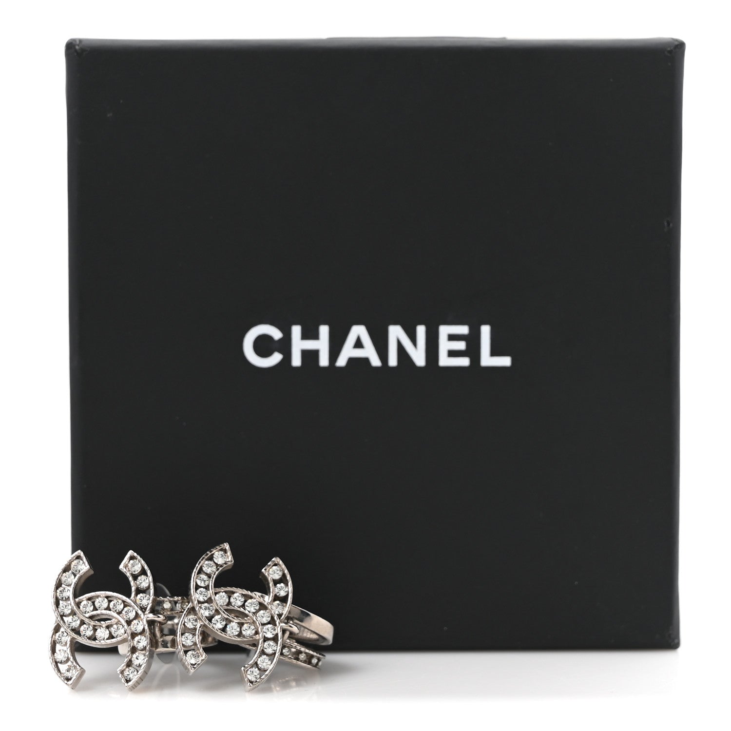 Chanel Crystal CC Drop Earrings Silver 5 of 5