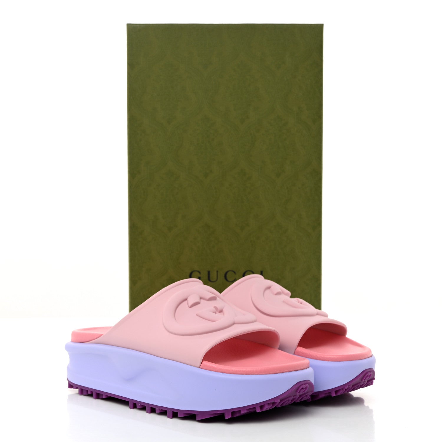 Gucci Soft Rubber Womens Interlocking G Platform 42mm Slide Sandals 38 Sugar Pink 9 of 9