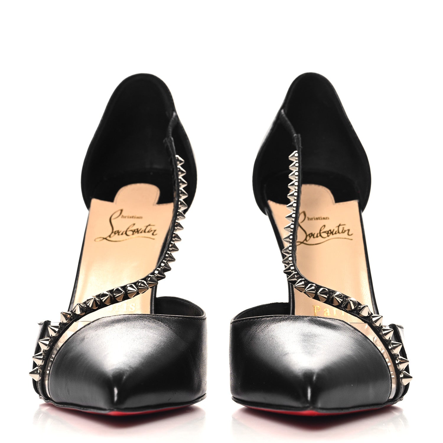 Christian Louboutin Kid PVC Spike Cross 100 Pumps 38.5 Black Silver 3 of 9