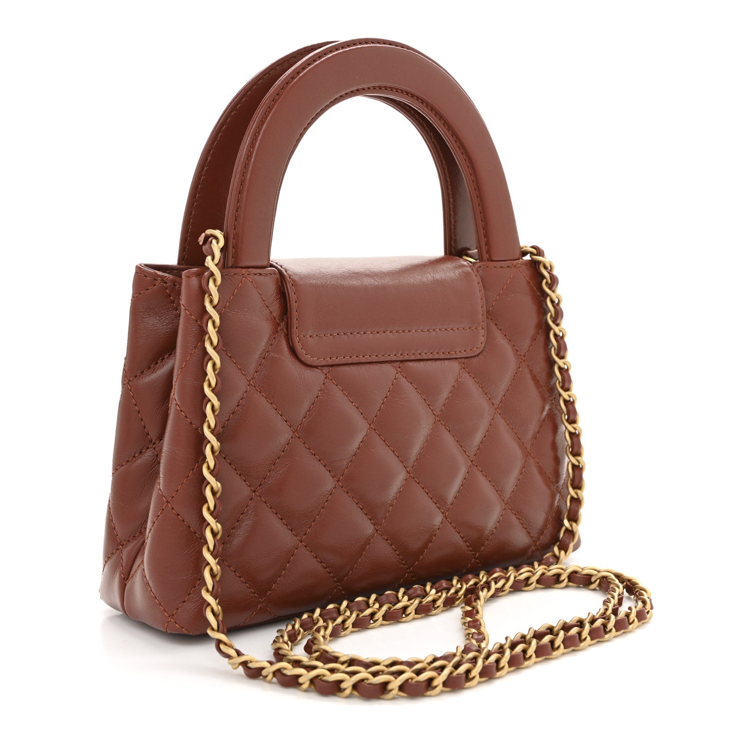 CHANEL ブラウン キルティング バッグ Chanel Shiny Aged Calfskin Quilted Nano Kelly Shopper Brown