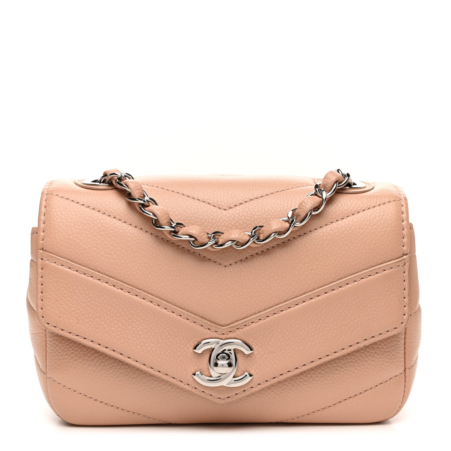 Caviar Chevron Quilted Small Single Flap Light Pink