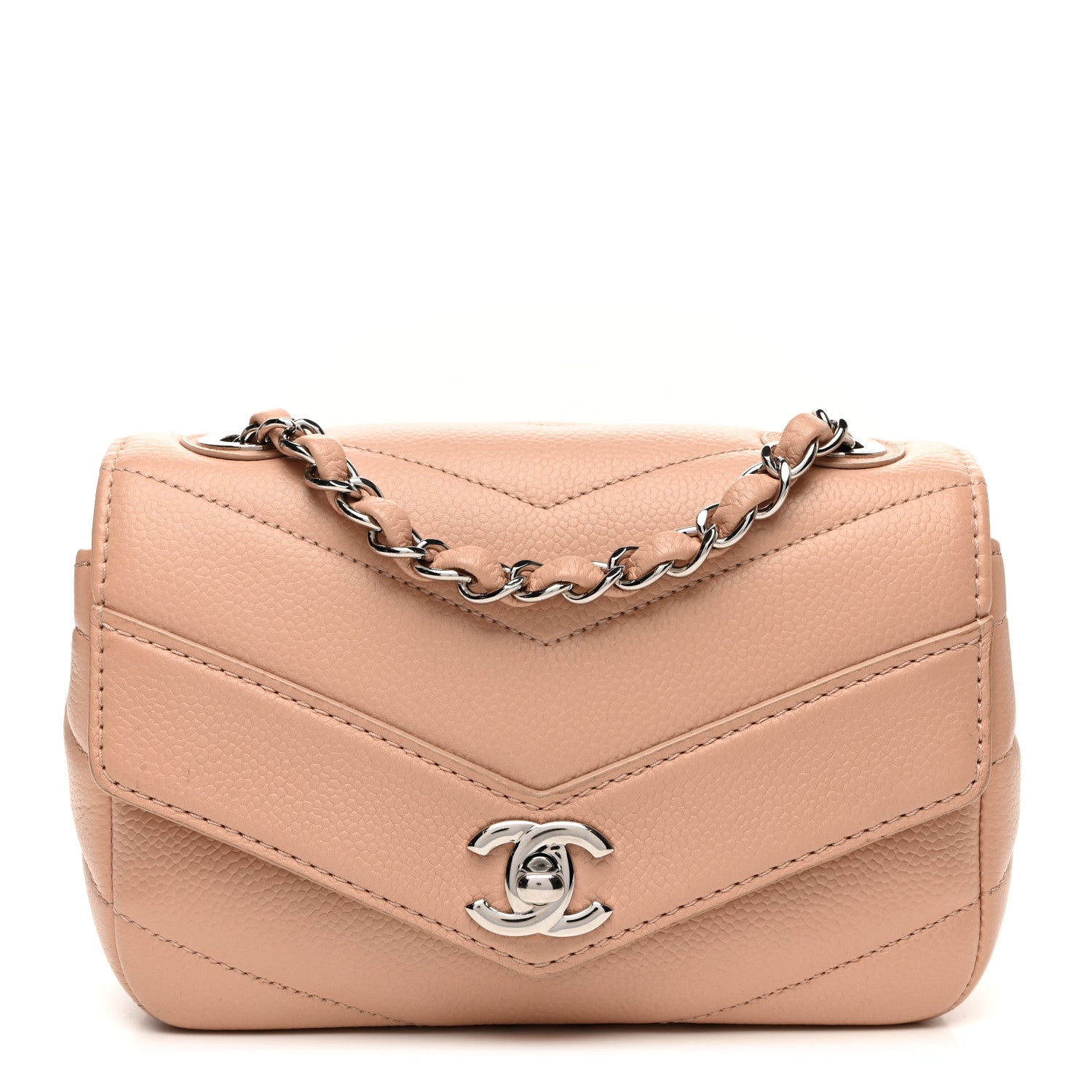Chanel Caviar Chevron Quilted Small Single Flap Light Pink 1 of 10