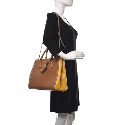 Prada Saffiano Lux Medium Bi-Color Tote Caramel Mimosa 2 of 13