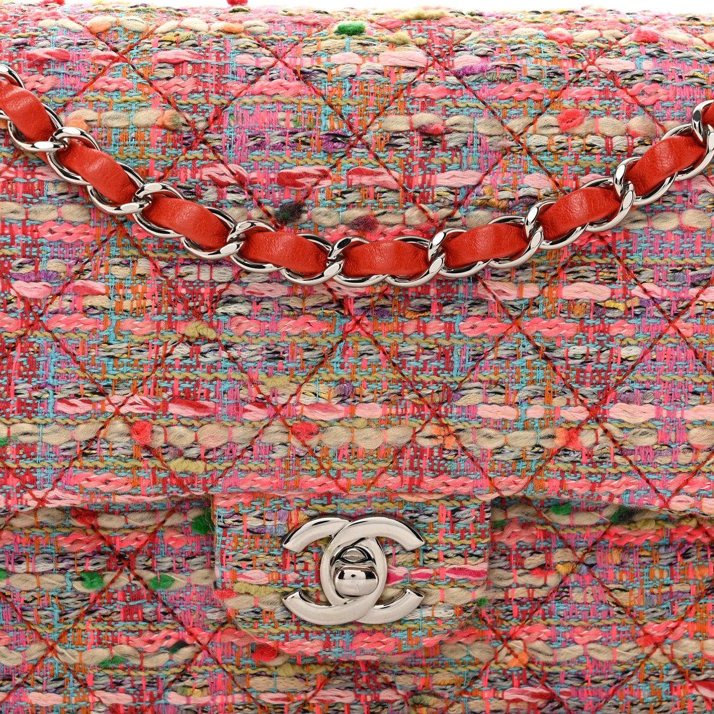 Tweed Quilted Medium Double Flap Multicolor
