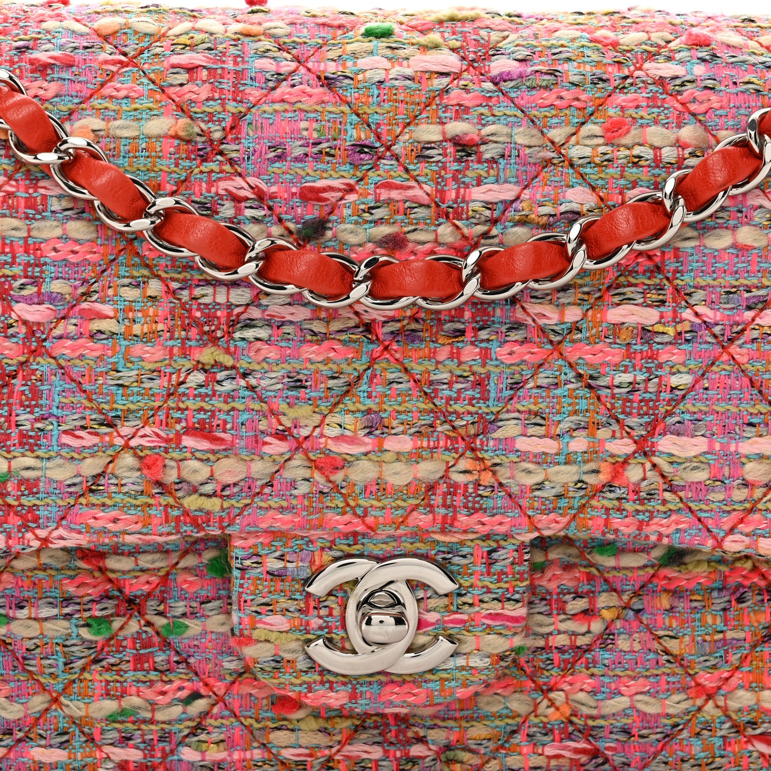 Chanel Tweed Quilted Medium Double Flap Multicolor 5 of 10