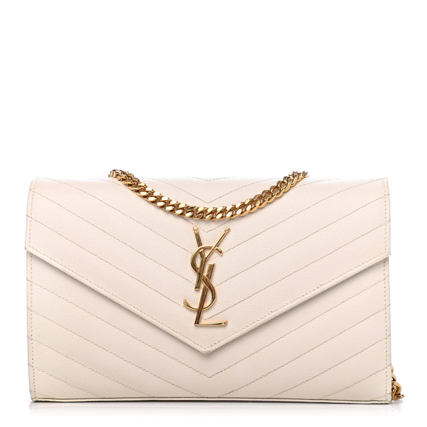 Grain De Poudre Matelasse Chevron Monogram Chain Wallet White