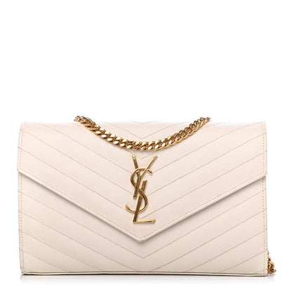 Saint Laurent Grain De Poudre Matelasse Chevron Monogram Chain Wallet White 1 of 4