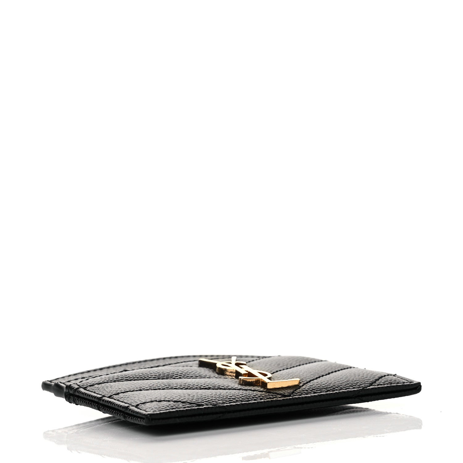 Saint Laurent Grain De Poudre Matelasse Chevron Monogram Credit Card Case Black 4 of 9