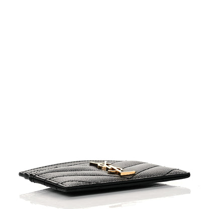Saint Laurent Grain De Poudre Matelasse Chevron Monogram Credit Card Case Black 4 of 9