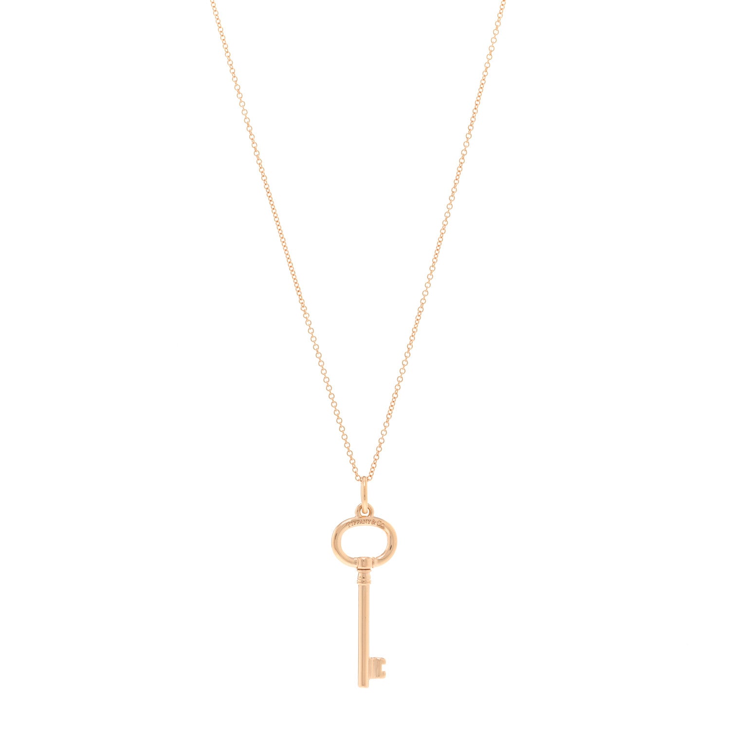 Tiffany 18K Rose Gold Small Oval Key Pendant Necklace 1 of 4