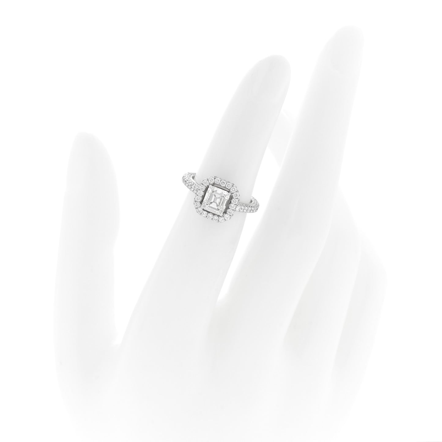 18K White Gold Diamond .96ct Asscher Cut Pave Engagement Ring 45 3.5