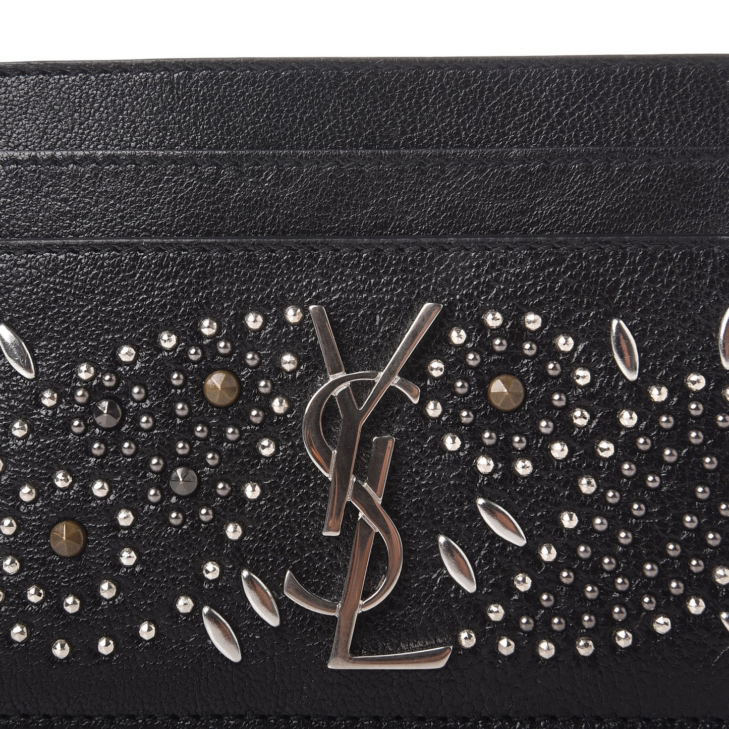 Calfskin Paisley Studded Monogram Credit Card Case Black