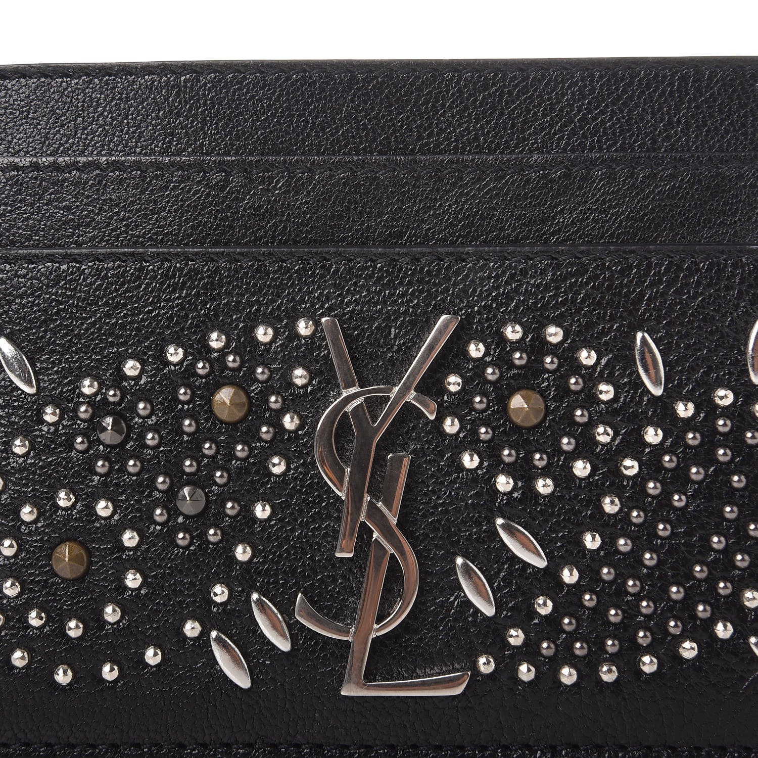 Saint Laurent Calfskin Paisley Studded Monogram Credit Card Case Black 5 of 9