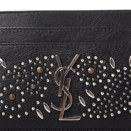 Saint Laurent Calfskin Paisley Studded Monogram Credit Card Case Black 5 of 9