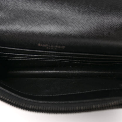 Saint Laurent Grain De Poudre Matelasse Chevron Monogram Monochrome Envelope Chain Wallet Black 5 of 9