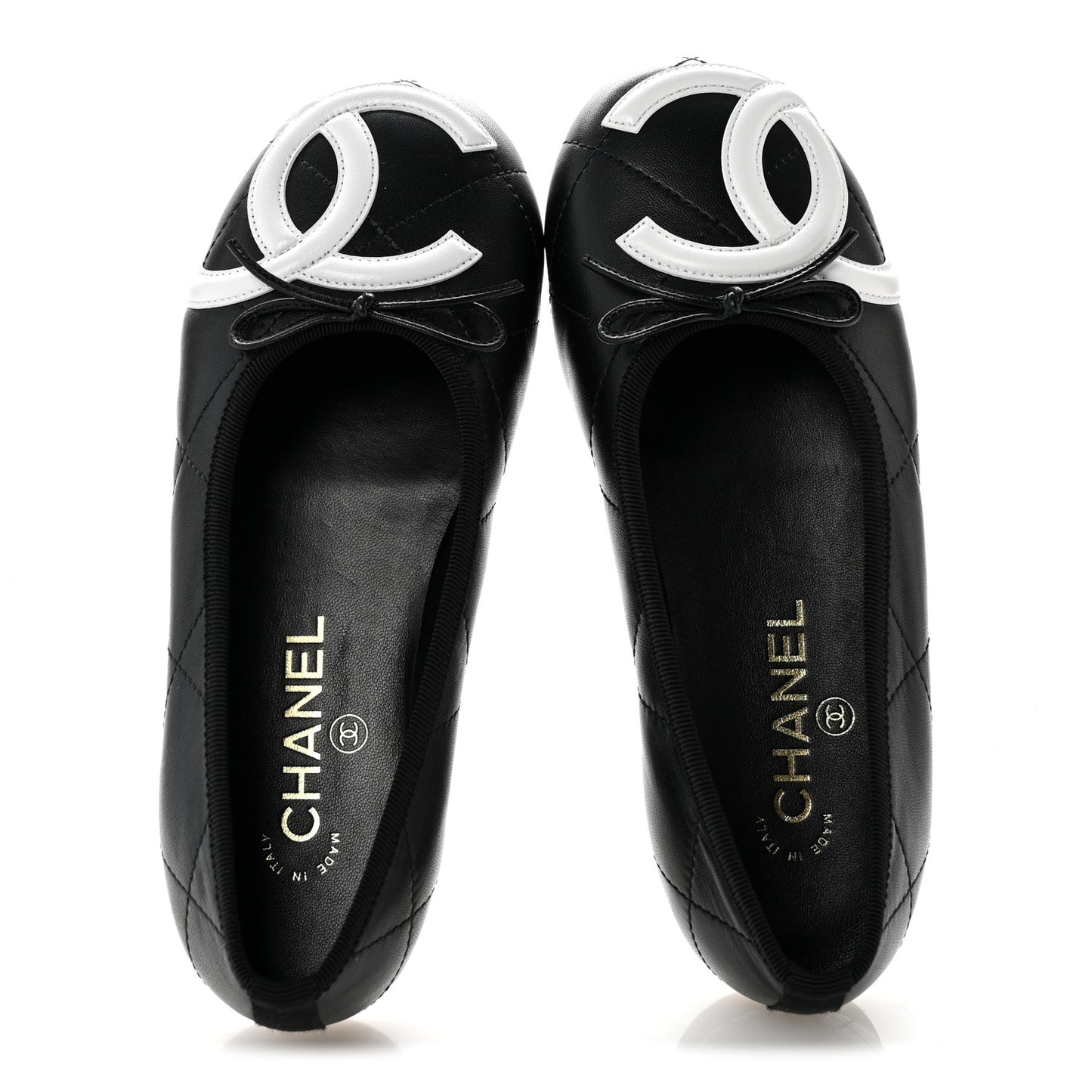 Lambskin Quilted CC Cambon Ballet Flats 36 Black White