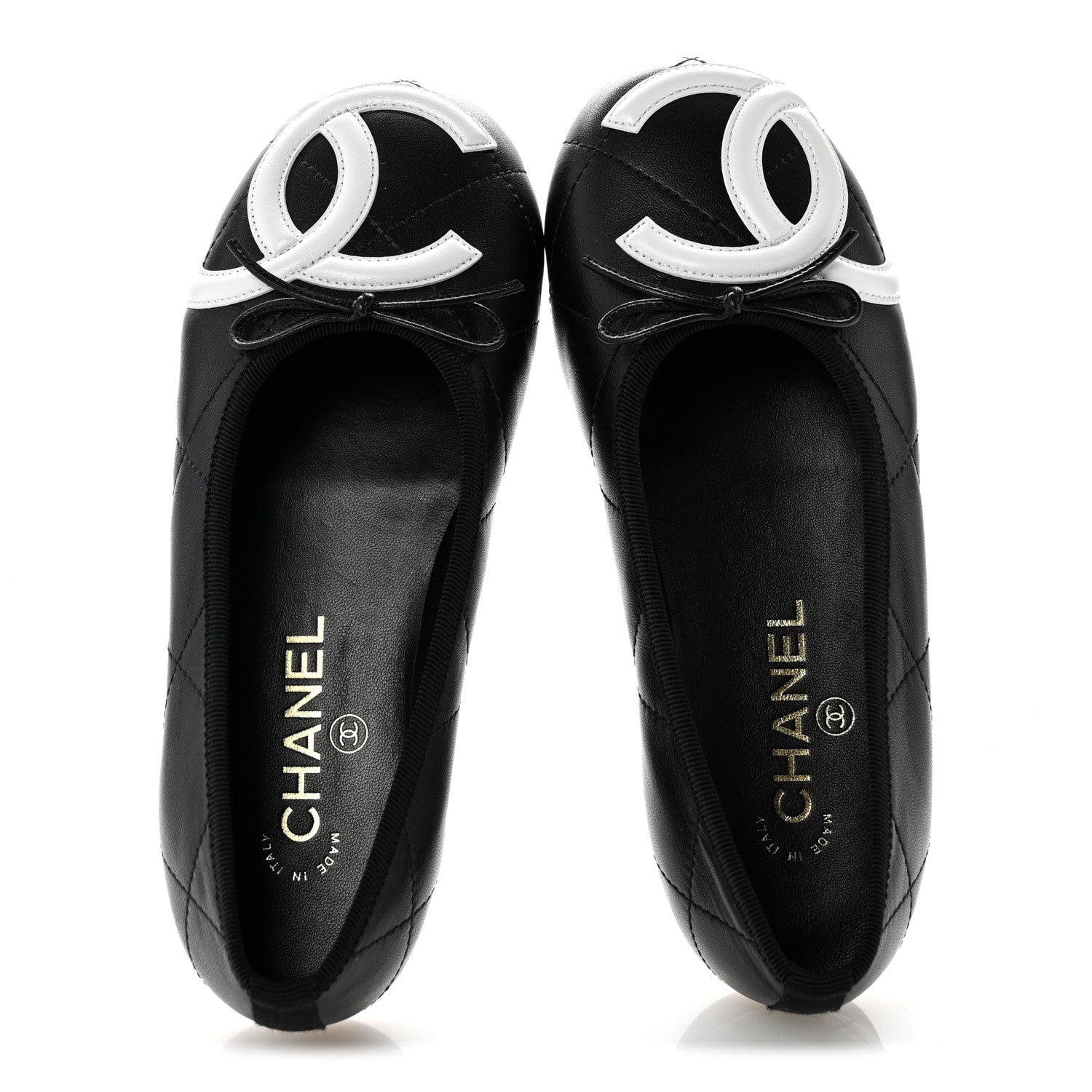 Chanel Lambskin Quilted CC Cambon Ballet Flats 36 Black White 2 of 10
