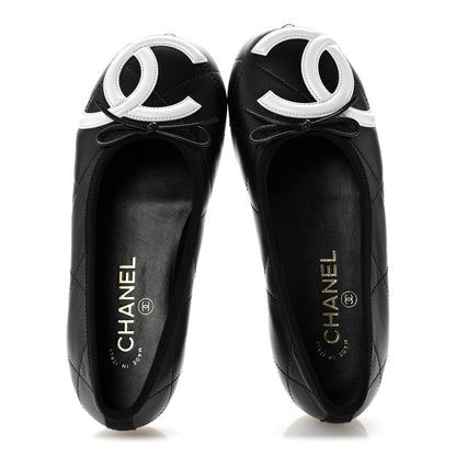 Chanel Lambskin Quilted CC Cambon Ballet Flats 36 Black White 2 of 10