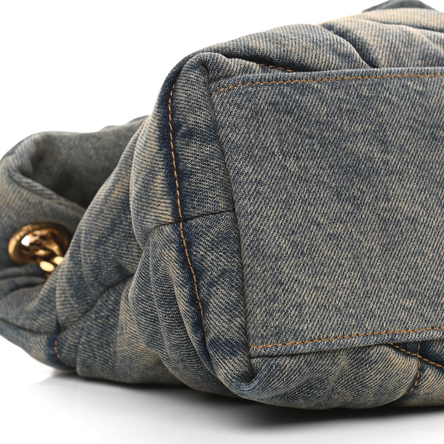 Denim Quilted Small Loulou Puffer Monogram Chain Satchel Blue Cinnamon