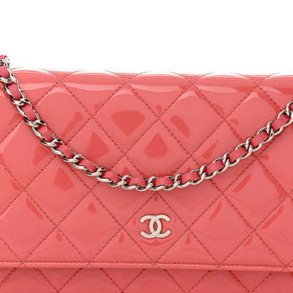 Chanel Patent Calfskin Quilted Wallet On Chain WOC Pink 9 of 15