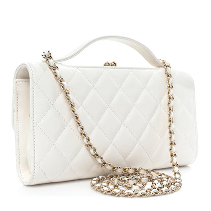 Chanel Shiny Calfskin Quilted Flap Phone Holder With Chain White 3 of 10