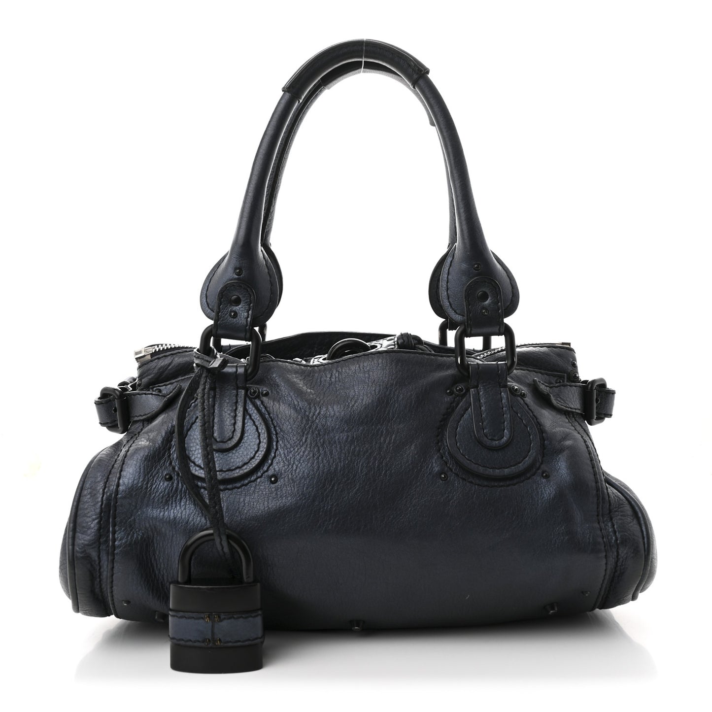 Metallic Calfskin Paddington Satchel Blue Nuit