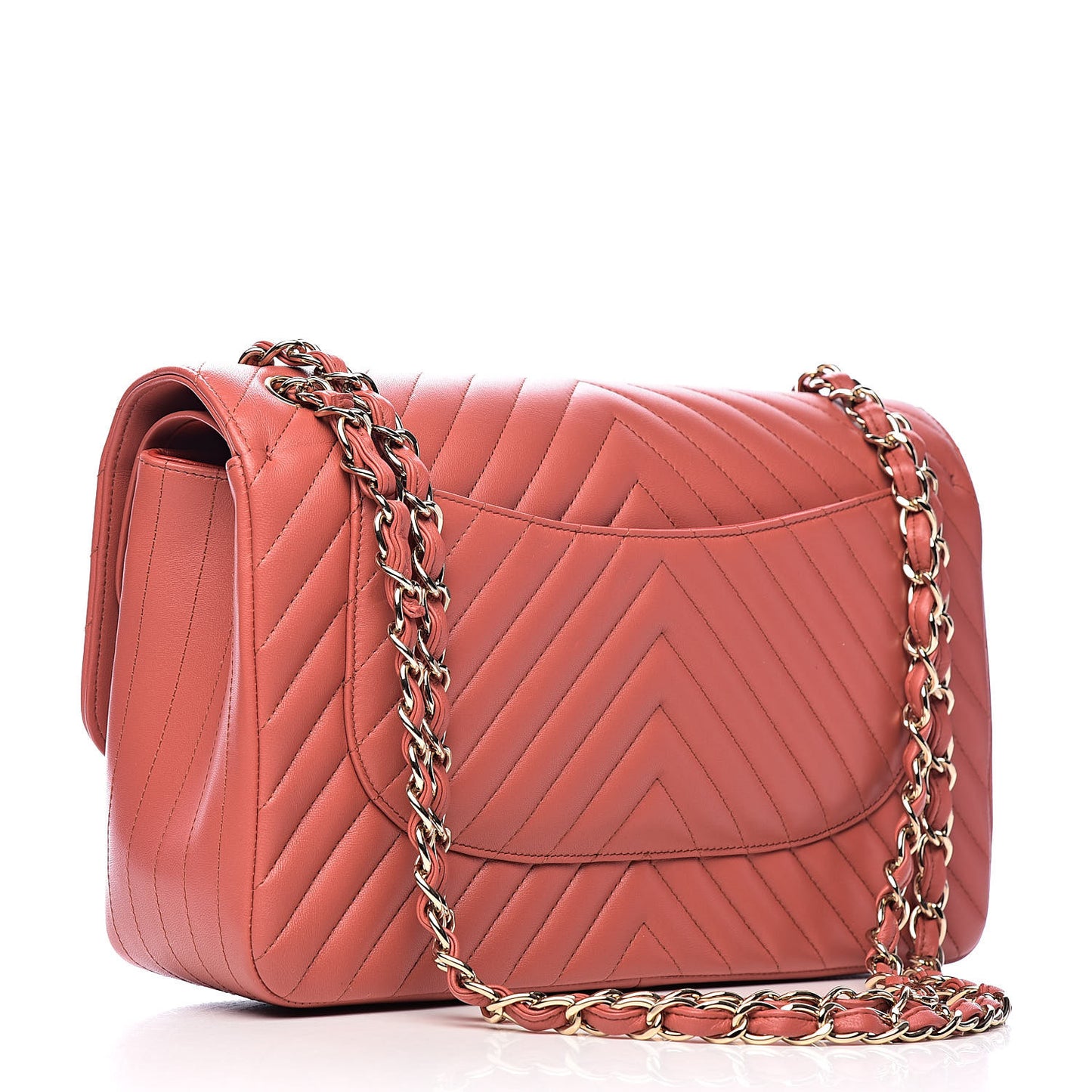 Lambskin Chevron Quilted Jumbo Double Flap Coral