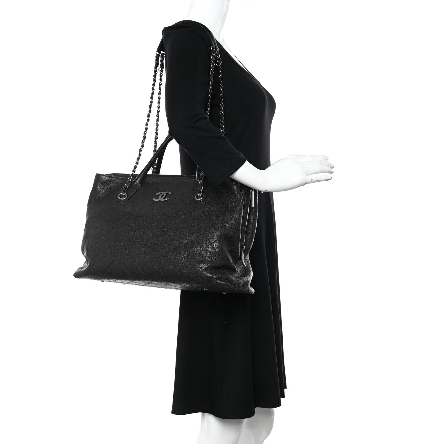 Chanel Grained Vegetal Calfskin Stitched Shopping Tote Black 2 of 10
