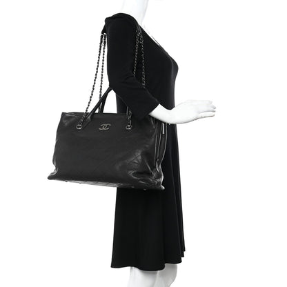 Chanel Grained Vegetal Calfskin Stitched Shopping Tote Black 2 of 10