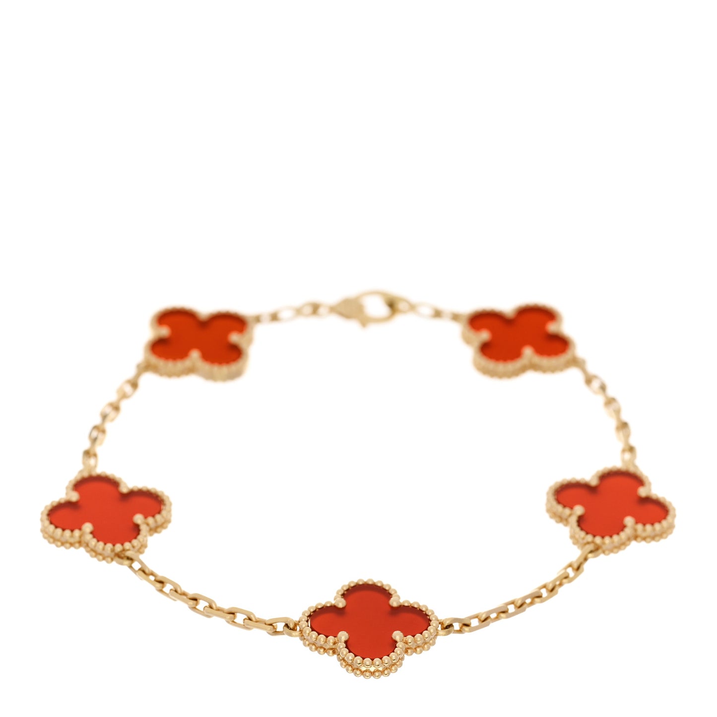 18K Yellow Gold Carnelian 5 Motifs Vintage Alhambra Bracelet