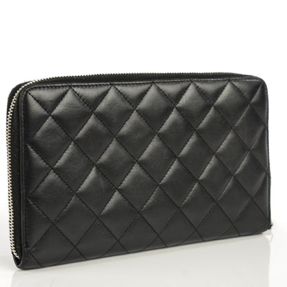 Chanel Lambskin Quilted Large Zip Around Organizer Wallet Black 3 of 8