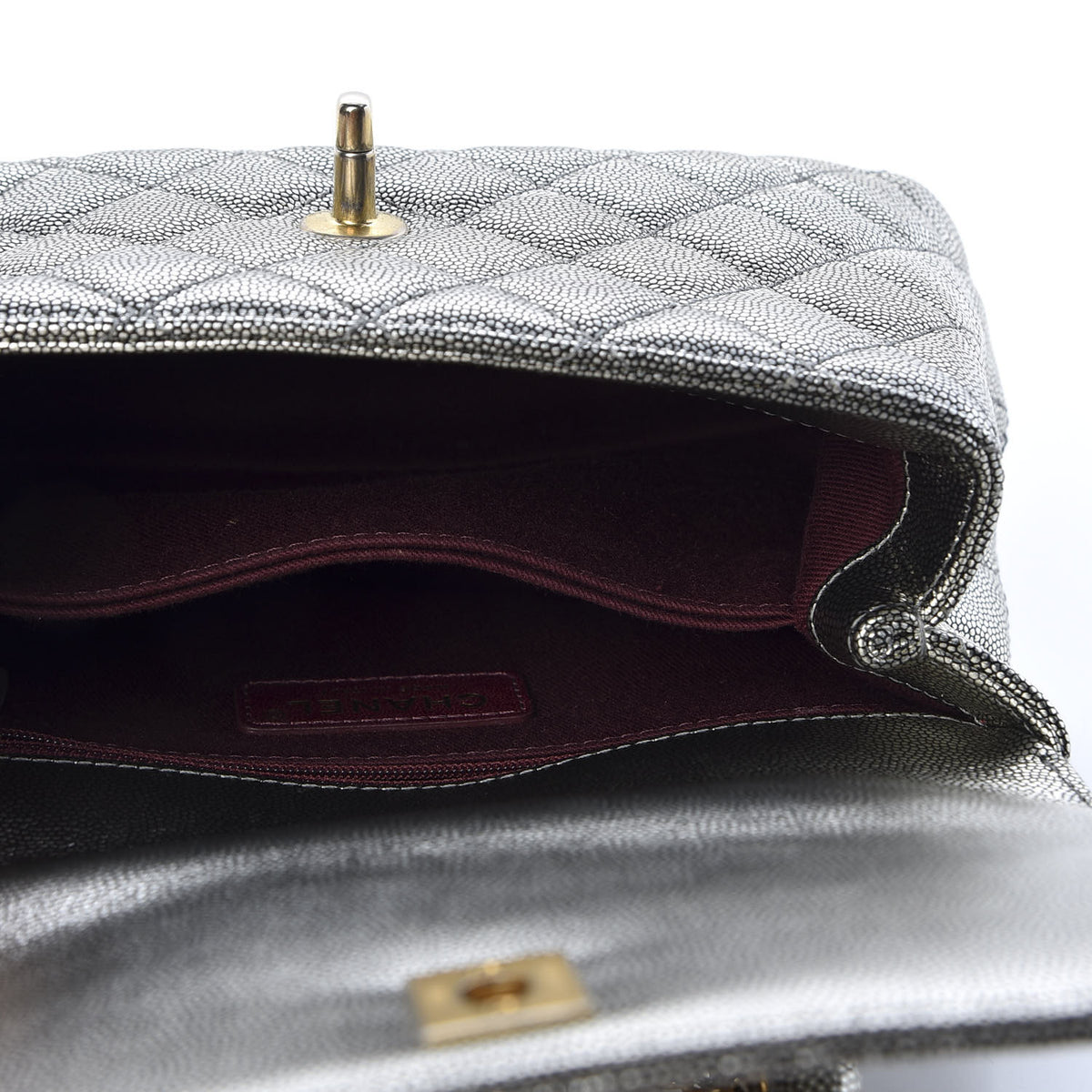 Chanel Metallic Caviar Quilted Mini Coco Handle Flap Silver 4 of 9