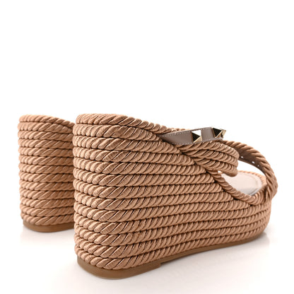 Valentino Garavani Calfskin Silk Rockstud Torchon Espadrille Wedge 25/95mm Slide Sandals 36 Poudre 4 of 7
