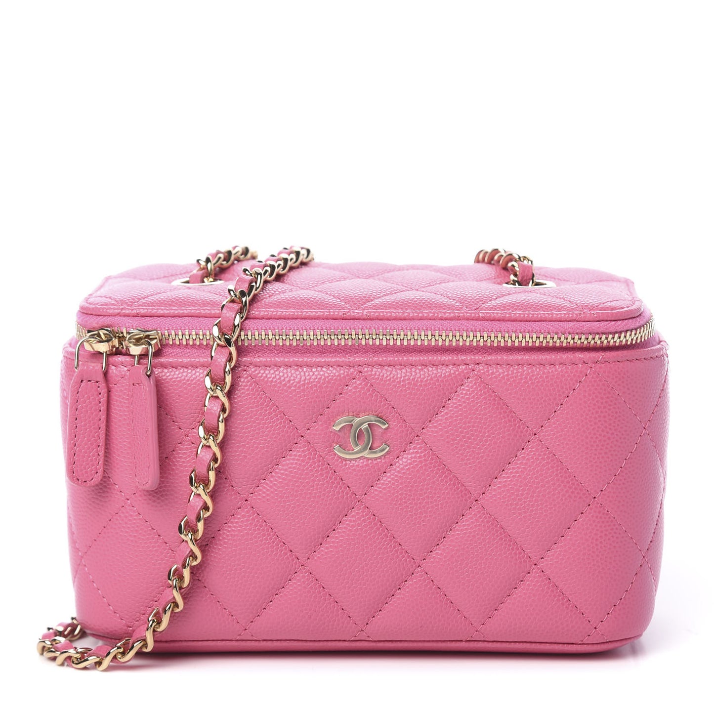 Caviar Quilted Small Vanity Case With Chain Pink
