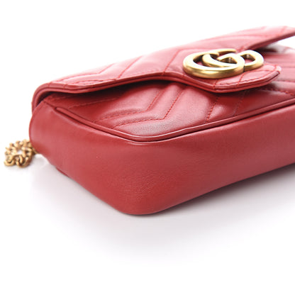 Gucci Calfskin Matelasse Super Mini GG Marmont Shoulder Bag Hibiscus Red 6 of 8