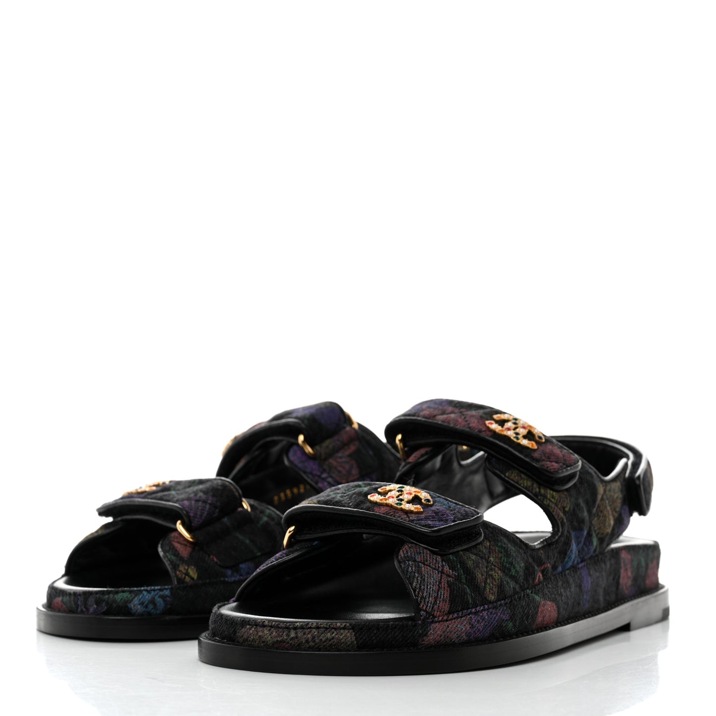 Denim Quilted Dad Sandals 38 Black Multicolor
